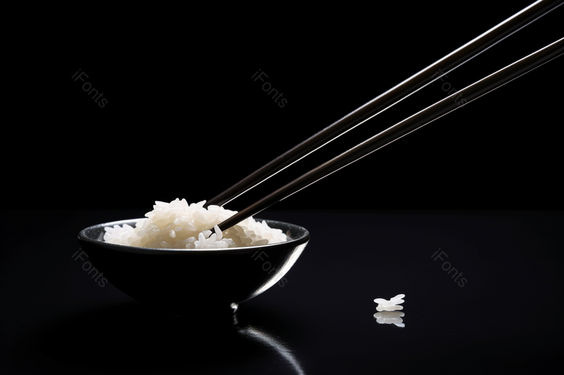 黑色背景大米碗筷子纯色,高清,摄影图,摄影图片,图片大全,摄影图免费下载